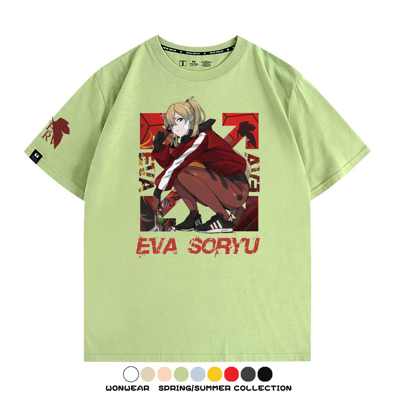 明日香日系潮牌聯名短袖動漫EVA周邊落肩純棉T恤夏青少年情侶上衣