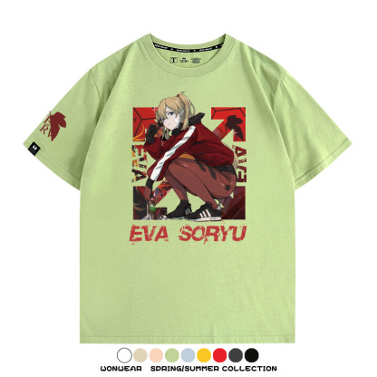 明日香日系潮牌聯名短袖動漫EVA周邊落肩純棉T恤夏青少年情侶上衣