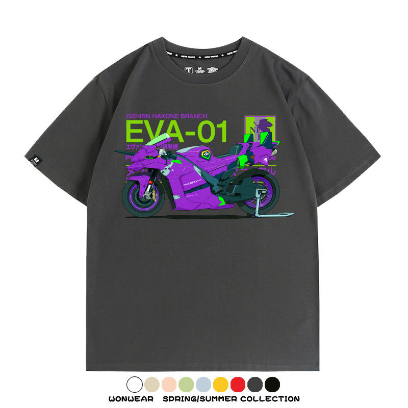 EVA初號機摩托車聯名 親子情侶裝寬鬆短袖T