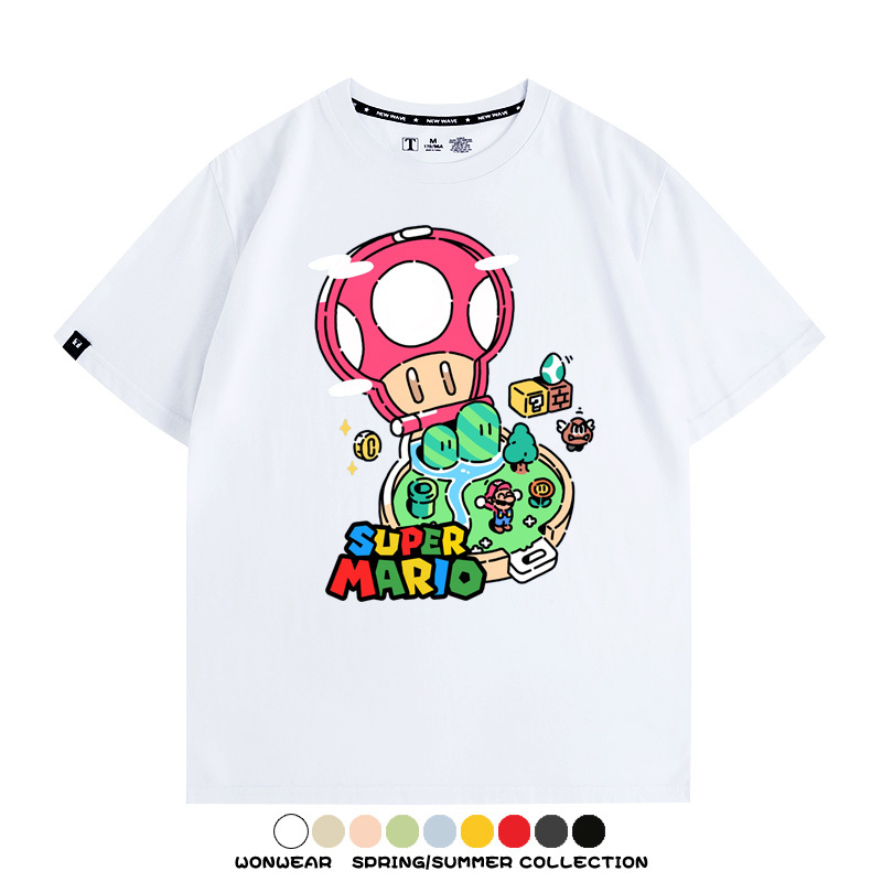 超級瑪麗瑪利歐遊戲卡通任天堂T恤純棉夏季男潮百搭短袖情侶寬鬆