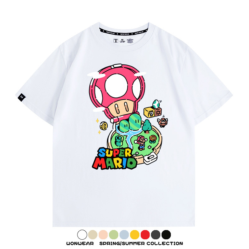 超級瑪麗瑪利歐遊戲卡通任天堂T恤純棉夏季男潮百搭短袖情侶寬鬆
