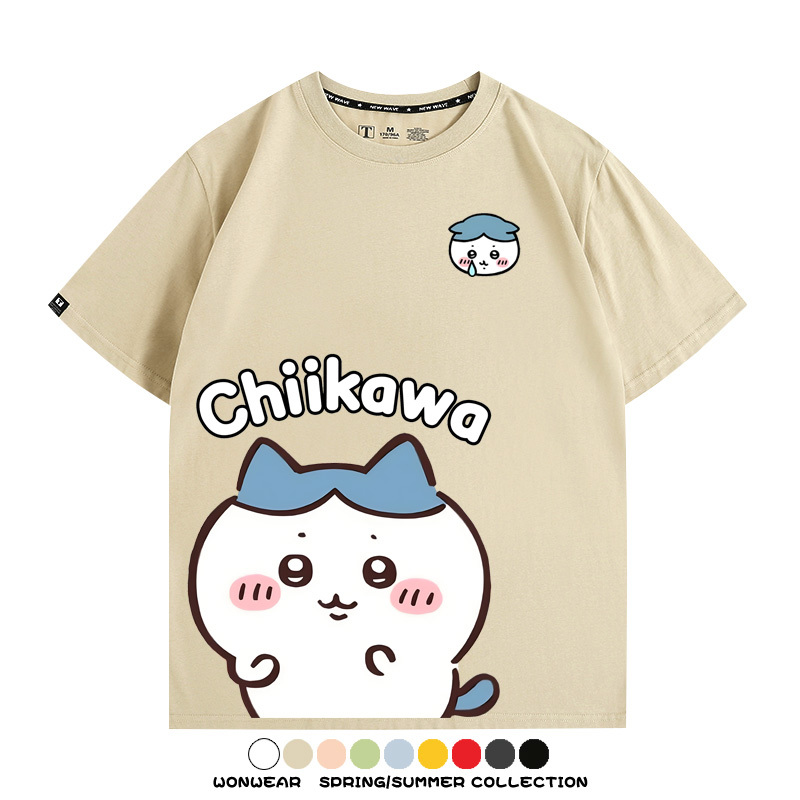 Chiikawa日系萌系吉伊卡哇可愛小八烏薩奇聯名短袖夏男純棉T恤衫