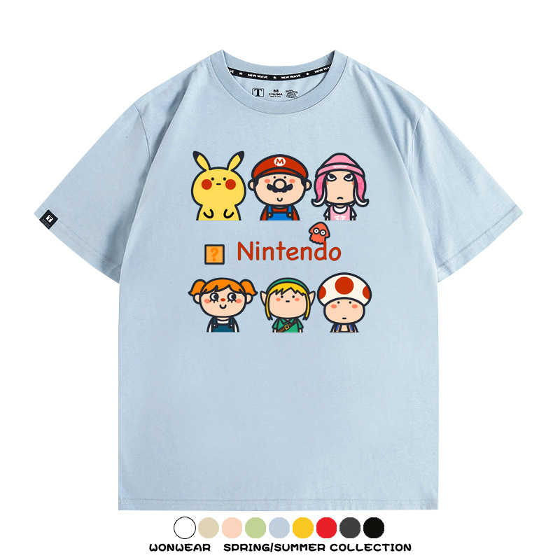 任天堂主機遊戲瑪利歐薩爾達T恤聯動周邊純棉短袖夏季青少年寬鬆