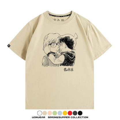名偵探柯南灰原哀小蘭潮牌情侶原畫聯動周邊短袖夏季純棉T恤寬鬆