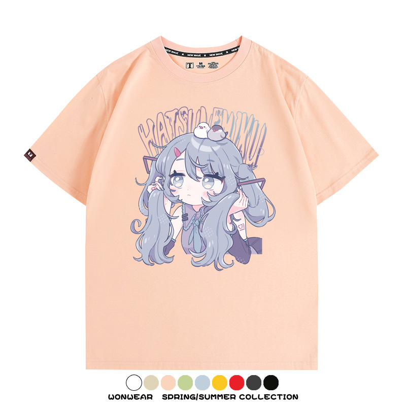 初音未來miku二次元少女元氣動漫周邊短袖夏季情侶純棉T恤男休閒