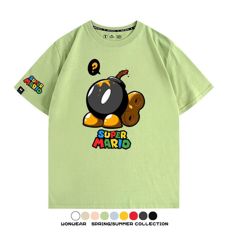 瑪利歐兄弟任天堂周邊短袖游戲卡通蘑菇青少年男寬鬆夏季純棉T恤