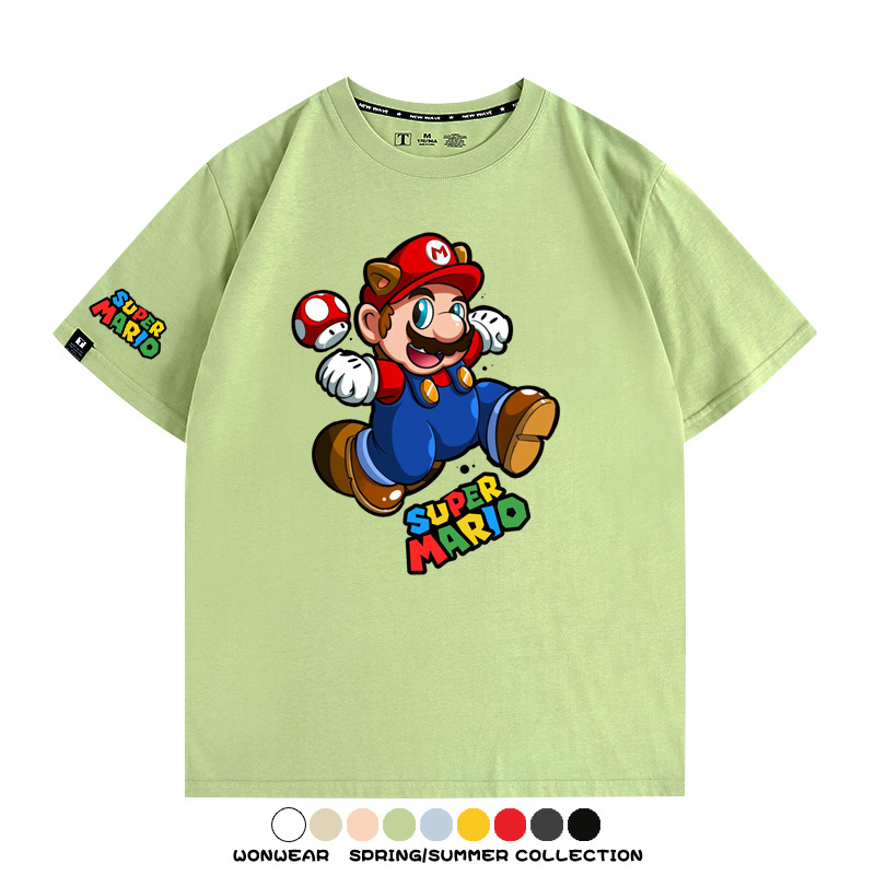 瑪利歐兄弟任天堂周邊短袖游戲卡通蘑菇青少年男寬鬆夏季純棉T恤