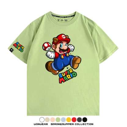 瑪利歐兄弟任天堂周邊短袖游戲卡通蘑菇青少年男寬鬆夏季純棉T恤