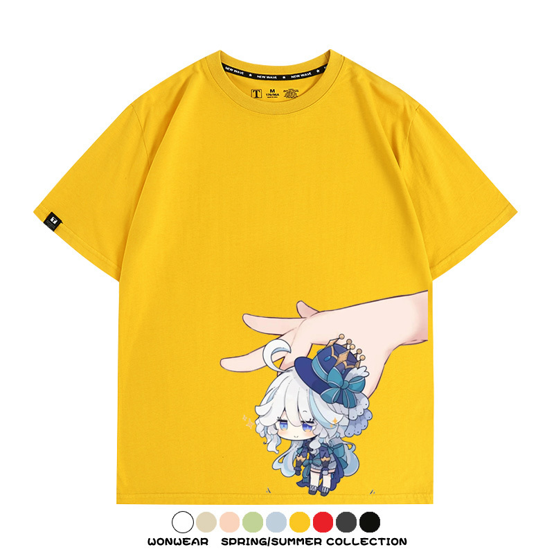 原神遊戲水神芙寧娜芙卡洛斯Q版可愛周邊短袖夏季純棉男潮T恤百搭