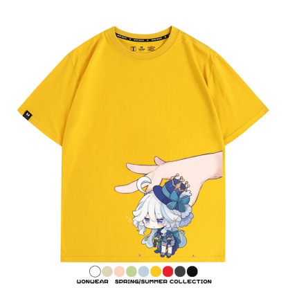 原神遊戲水神芙寧娜芙卡洛斯Q版可愛周邊短袖夏季純棉男潮T恤百搭