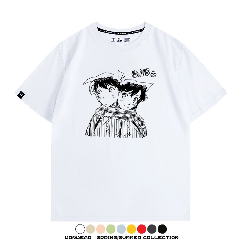 名偵探柯南灰原哀小蘭潮牌情侶原畫聯動周邊短袖夏季純棉T恤寬鬆