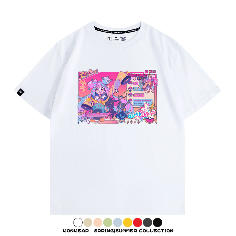 寶可夢歌姬美洛耶塔聯動MIKU初音未來周邊短袖T恤衫夏季純棉上衣寬鬆