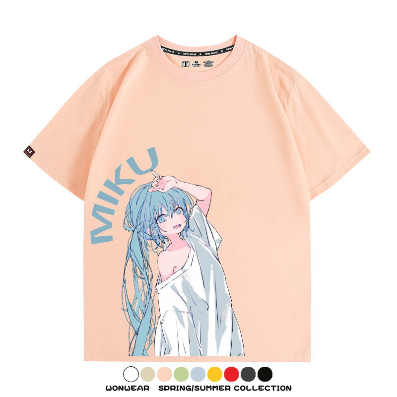 初音未來日系二次元miku卡通動漫周邊情侶短袖夏季男潮純棉T恤衫