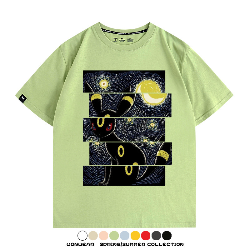 月亮伊布梵高星月夜聯名純棉t恤衫精靈寶可夢卡通動漫周邊短袖男