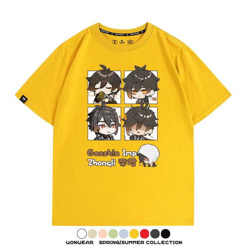 原神遊戲散兵可莉芙寧娜胡桃可愛Q版二次元周邊夏男純棉T恤衫短袖