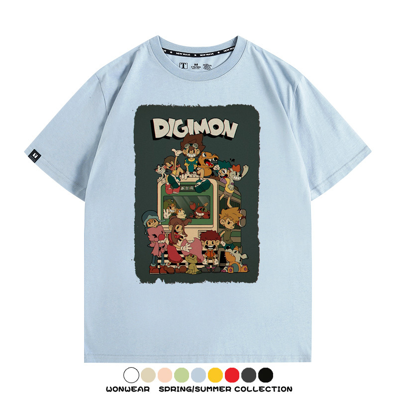 數碼寶貝動漫卡通童年復古周邊上衣純棉短袖T恤衫夏季男寬鬆百搭