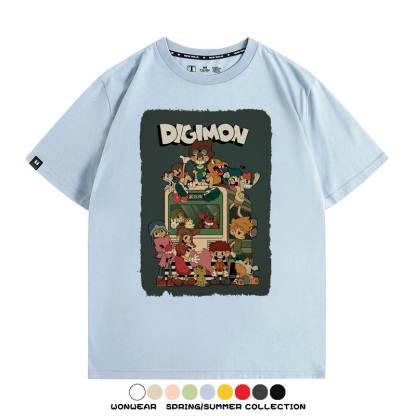 數碼寶貝動漫卡通童年復古周邊上衣純棉短袖T恤衫夏季男寬鬆百搭