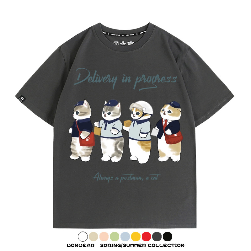 日系郵差員貓貓送快遞 親子情侶裝寬鬆短袖T