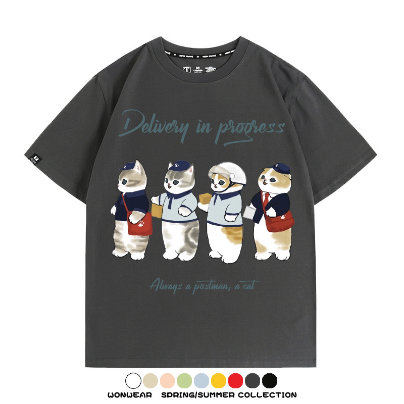 日系郵差員貓貓送快遞 親子情侶裝寬鬆短袖T