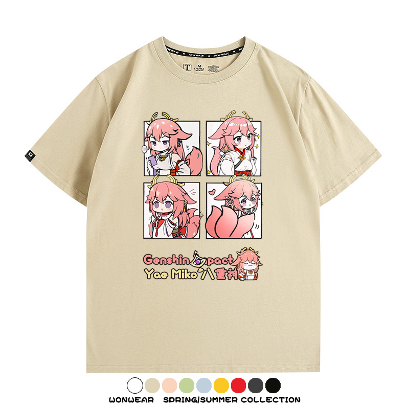 原神遊戲散兵可莉芙寧娜胡桃可愛Q版二次元周邊夏男純棉T恤衫短袖