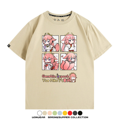 原神遊戲散兵可莉芙寧娜胡桃可愛Q版二次元周邊夏男純棉T恤衫短袖