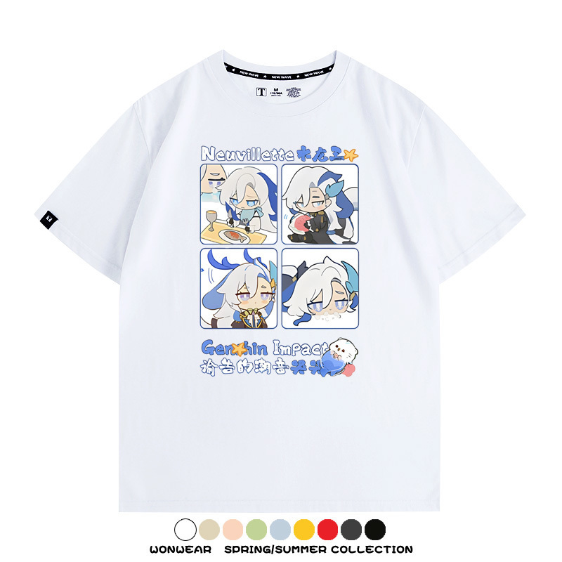原神遊戲散兵可莉芙寧娜胡桃可愛Q版二次元周邊夏男純棉T恤衫短袖