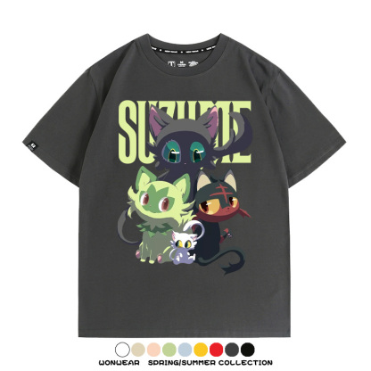 鈴芽之旅精靈寶可夢新葉喵聯名 親子情侶裝寬鬆短袖T