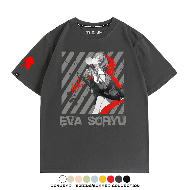 明日香日系潮牌聯名短袖動漫EVA周邊落肩純棉T恤夏青少年情侶上衣