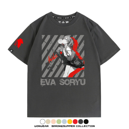 明日香日系潮牌聯名短袖動漫EVA周邊落肩純棉T恤夏青少年情侶上衣