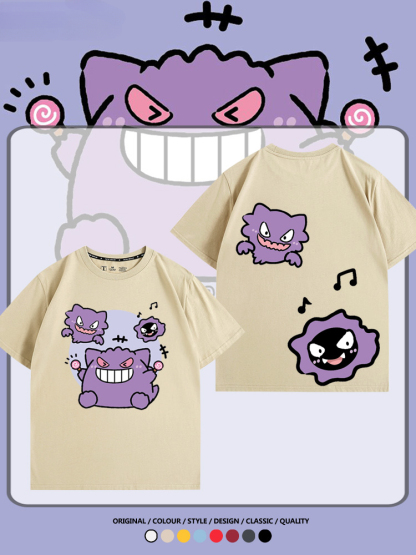 精靈寶可夢卡通可愛Q版耿鬼小精靈周邊情侶短袖夏季男純棉百搭T恤