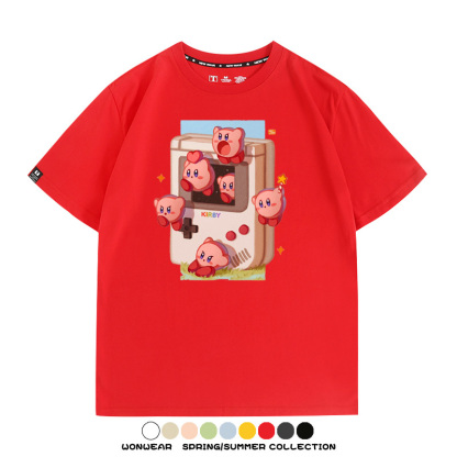 星之卡比任天堂周邊粉色惡魔可愛卡通T恤衫夏季男潮純棉短袖上衣