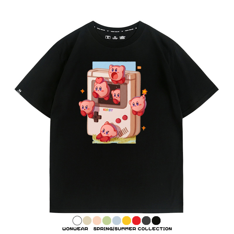 星之卡比任天堂周邊粉色惡魔可愛卡通T恤衫夏季男潮純棉短袖上衣