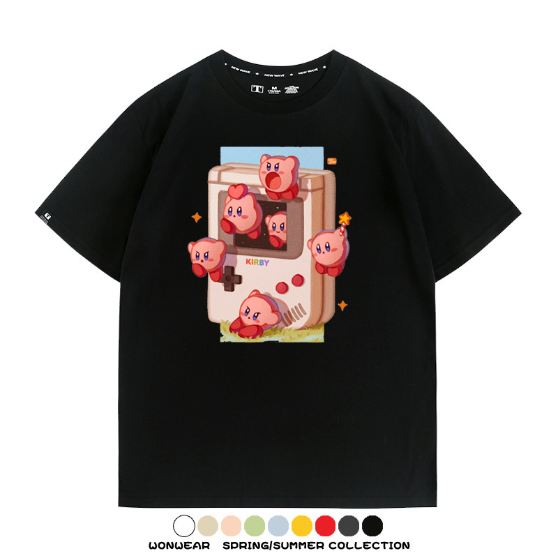 星之卡比任天堂周邊粉色惡魔可愛卡通T恤衫夏季男潮純棉短袖上衣