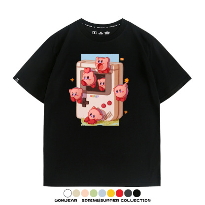 星之卡比任天堂周邊粉色惡魔可愛卡通T恤衫夏季男潮純棉短袖上衣