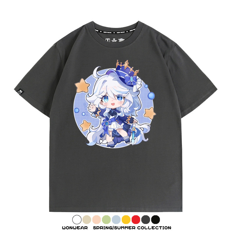 原神遊戲水神芙寧娜芙卡洛斯Q版可愛周邊短袖夏季純棉男潮T恤百搭