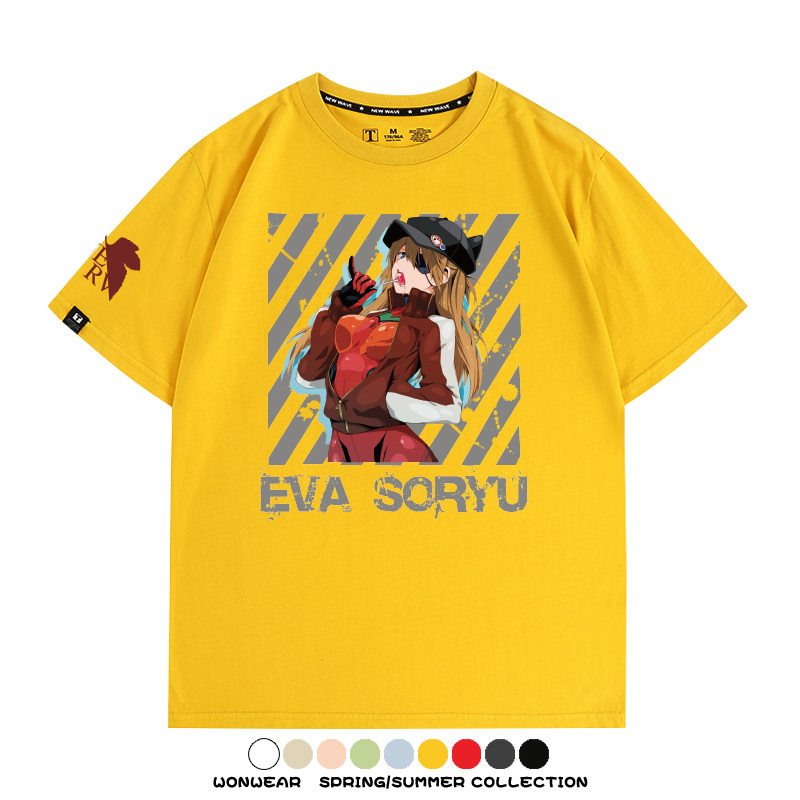 明日香日系潮牌聯名短袖動漫EVA周邊落肩純棉T恤夏青少年情侶上衣
