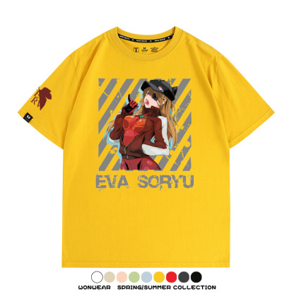 明日香日系潮牌聯名短袖動漫EVA周邊落肩純棉T恤夏青少年情侶上衣