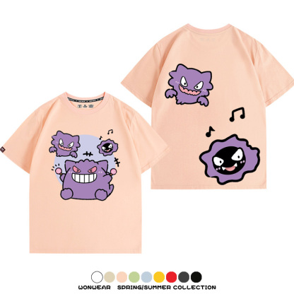 精靈寶可夢卡通可愛Q版耿鬼小精靈周邊情侶短袖夏季男純棉百搭T恤