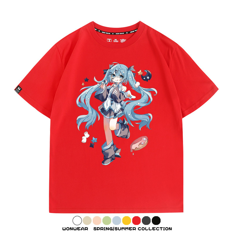 美食MIKU初音未來聯動款情侶短袖上衣純棉T恤衫夏季男潮寬鬆百搭