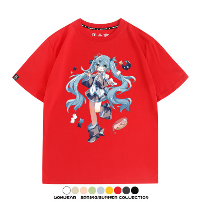 美食MIKU初音未來聯動款情侶短袖上衣純棉T恤衫夏季男潮寬鬆百搭