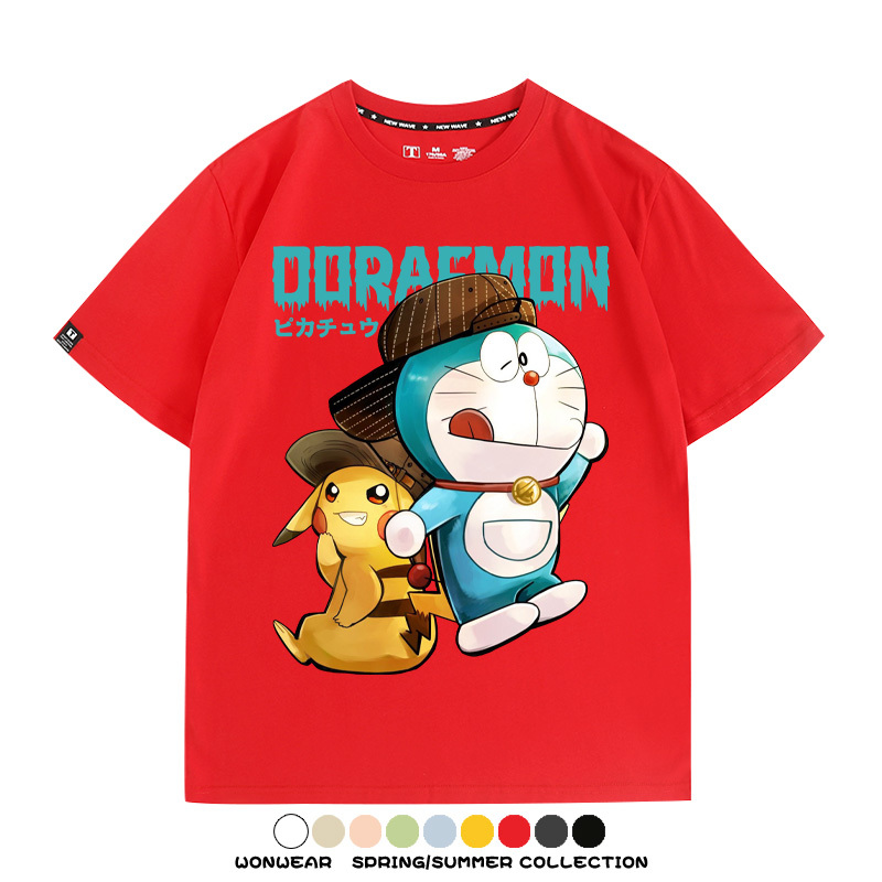 哆啦A夢聯名寶可夢皮卡丘周邊短袖T恤