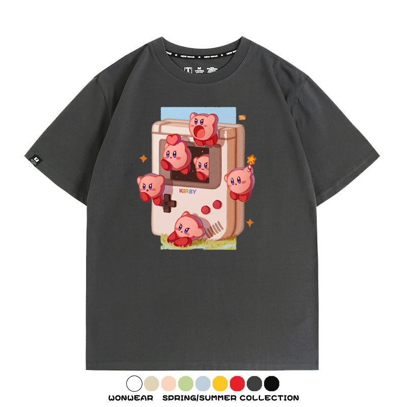 星之卡比任天堂周邊粉色惡魔可愛卡通T恤衫夏季男潮純棉短袖上衣
