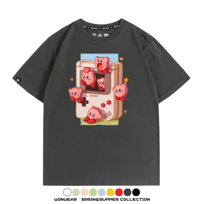 星之卡比任天堂周邊粉色惡魔可愛卡通T恤衫夏季男潮純棉短袖上衣