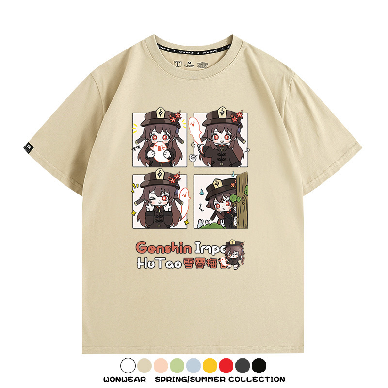 原神遊戲散兵可莉芙寧娜胡桃可愛Q版二次元周邊夏男純棉T恤衫短袖