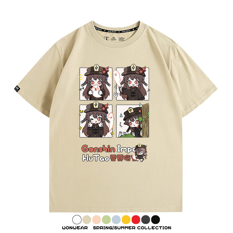 原神遊戲散兵可莉芙寧娜胡桃可愛Q版二次元周邊夏男純棉T恤衫短袖