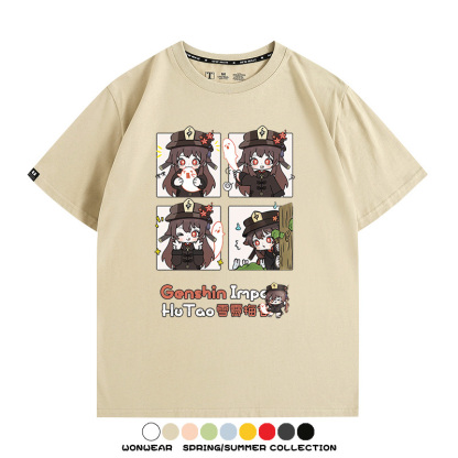 原神遊戲散兵可莉芙寧娜胡桃可愛Q版二次元周邊夏男純棉T恤衫短袖