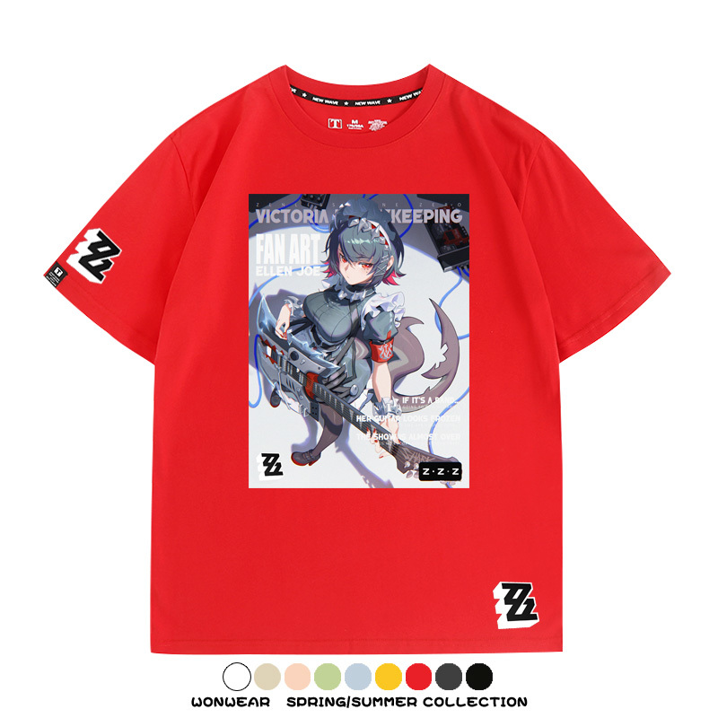 絕區零遊戲鯊魚妹艾蓮聯名款短袖夏季青少年男潮純棉寬鬆百搭T恤