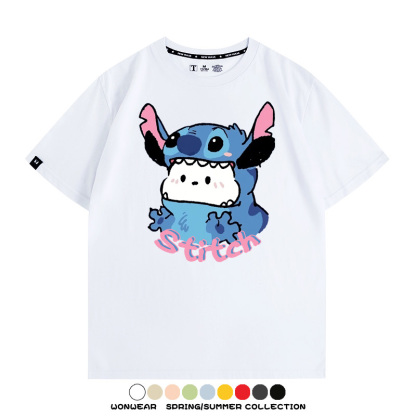 史迪奇三麗鷗帕恰狗聯名 親子情侶裝寬鬆短袖T