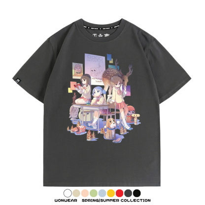 搞笑動漫日常二次元周邊短袖夏季男士純棉T恤衫青少年學生潮上衣