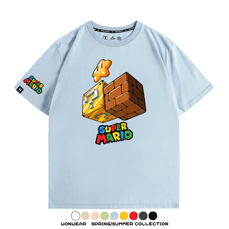 瑪利歐兄弟任天堂周邊短袖游戲卡通蘑菇青少年男寬鬆夏季純棉T恤